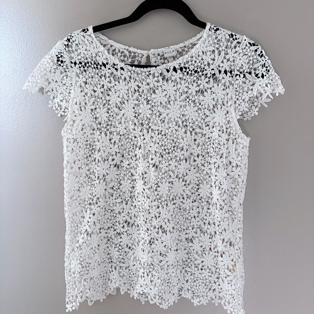 VILA Milano White Floral Crochet Top Cottagecore Boho Festival S/M